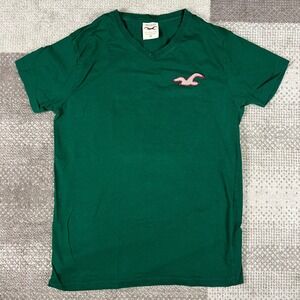 Y2K Hollister Mens T Shirt Green Short Sleeve Logo Embroidered Cotton Size M